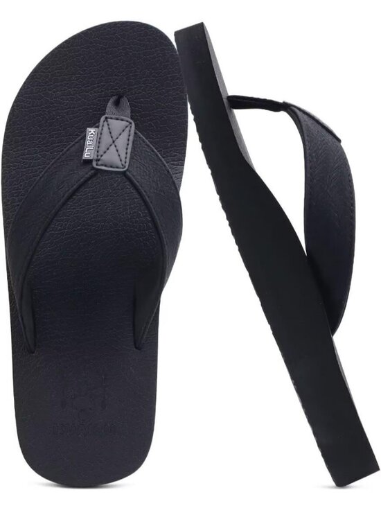 Men Coal Black Yoga Mat Leather Flip Flops Slip On Indoor Outdoor Sandal Slipper main image 6